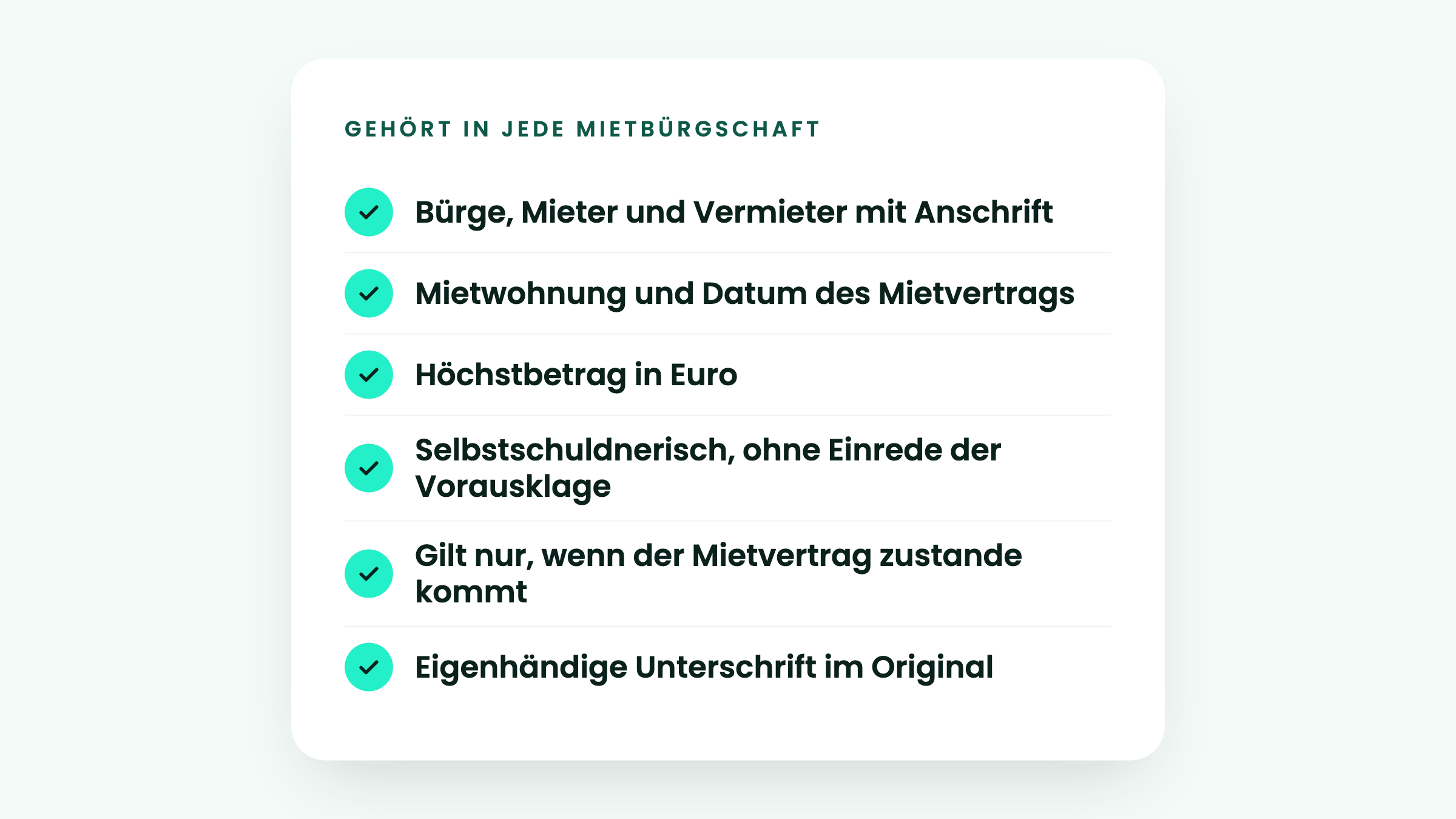 Checkliste Elternbürgschaft Vorlage: Bürge, Mietwohnung, Höchstbetrag, selbstschuldnerisch, Bedingung Mietvertrag, Unterschrift im Original
