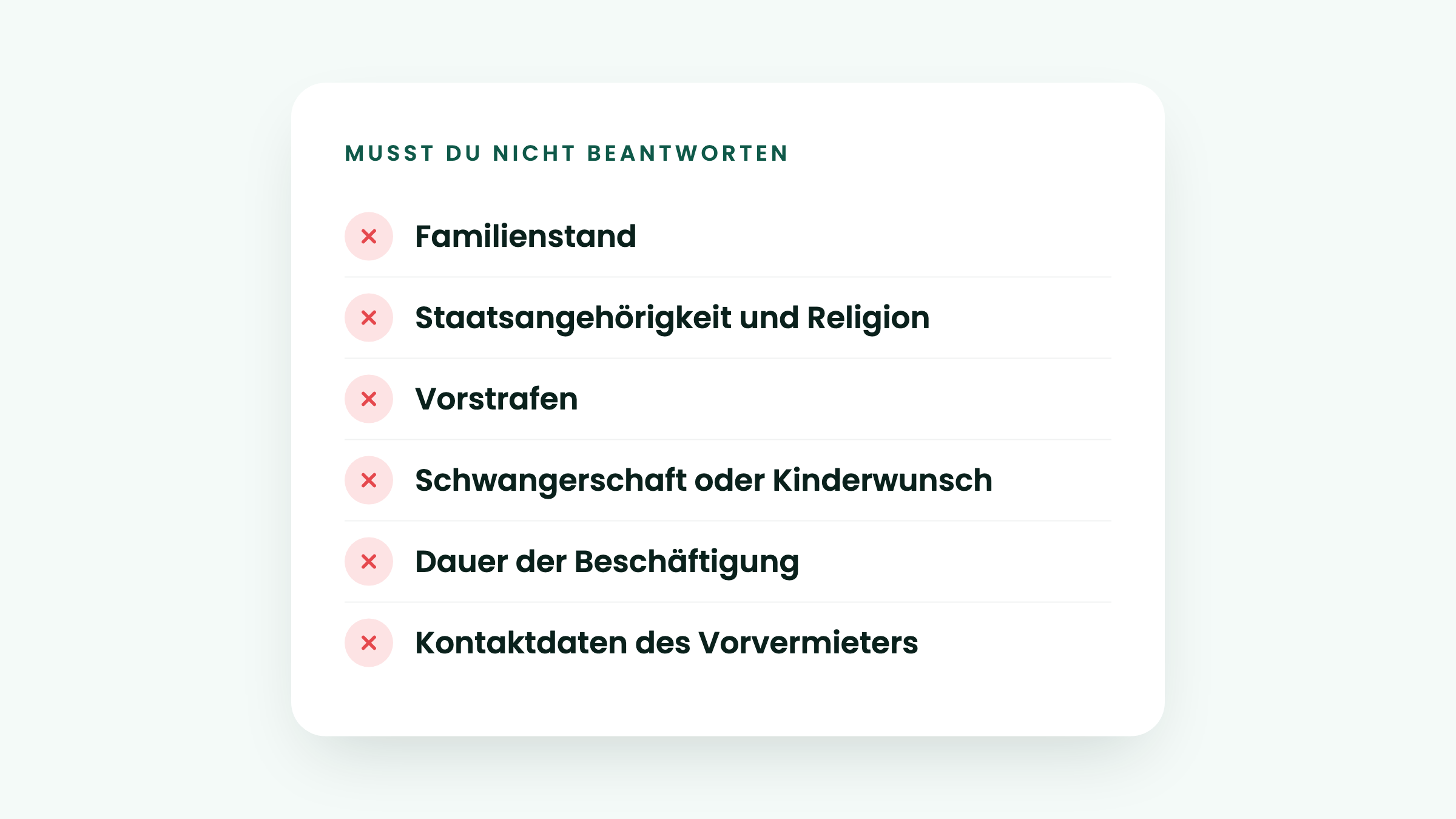 Mieterselbstauskunft: Diese Fragen musst du nicht beantworten, etwa Familienstand, Vorstrafen oder Dauer der Beschäftigung